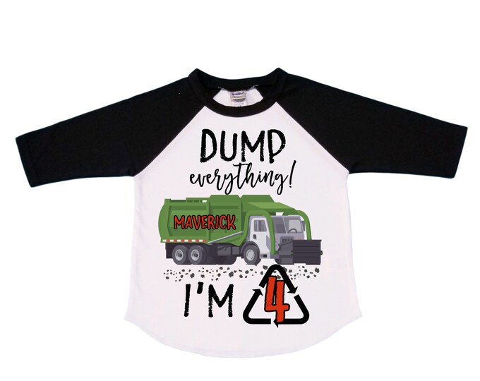 Personalized Dump Everything! I'm 4 Trash Truck / Garbage Truck FOUR  Trash Truck theme Birthday Shirt. Fourth Birthday. Boy's Birthday .
