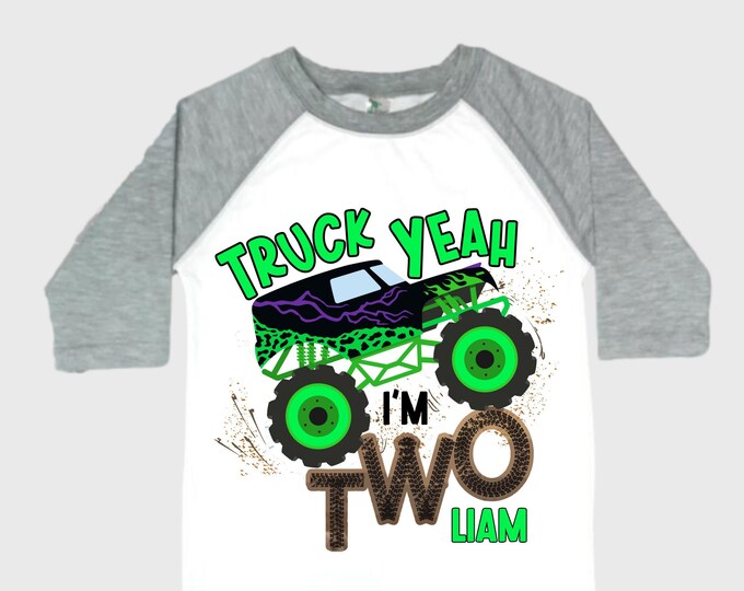 Personalized Monster Truck theme Birthday Shirt. Two Birthday. Boy's Truck Birthday Shirt. Monster Truck Racing Birthday Shirt.