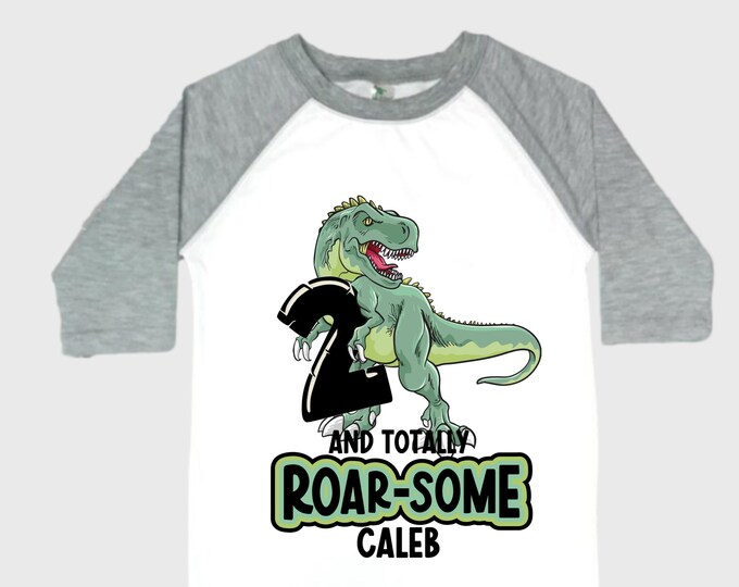 Personalized Two Rex Dinosaur theme Birthday Shirt. Two Birthday. Boy's Dino Birthday Shirt. Dinosaur Birthday Shirt.