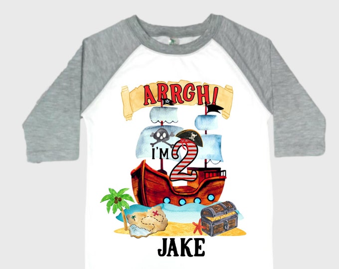 Personalized Pirate Ship theme Birthday Shirt. Two Birthday. Boy's Pirate Birthday. Shiver Me Timbers. Ahoy Matey. Arr. Arrah Shirt. Pirate
