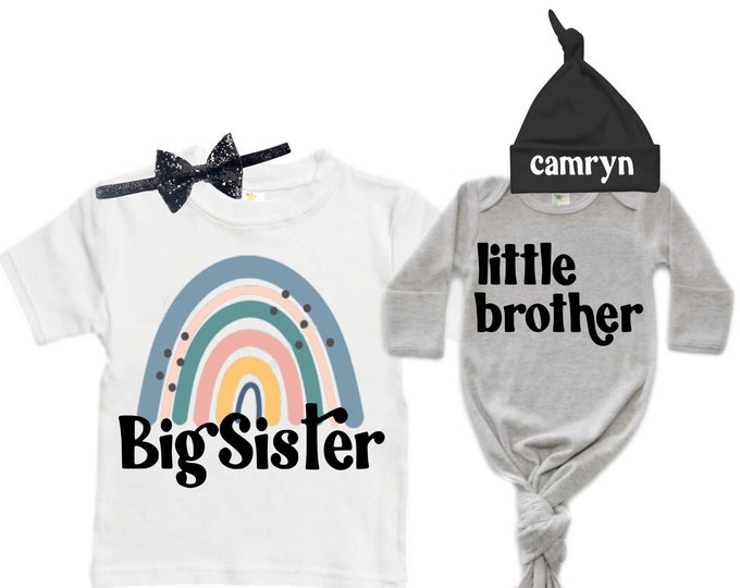 Big Sister/Little Brother Matching Sibling Set. Baby Shower Gift. Take Home Outfit. Matching Sibling Set