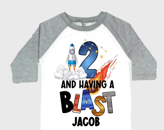 Personalized Space Birthday TWO Astronaut theme Birthday Shirt. TWO Birthday. Boy's Birthday Shirt. Spaceship Space ship Birthday Shirt.