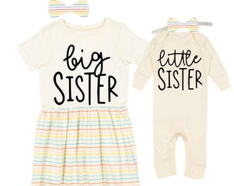 SET Big Sister/Little Sister Matching Sister Set. Pregnancy Annoucement. Baby Shower Gift.