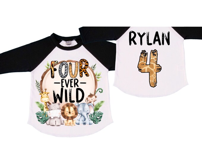 Personalized Let's Get Wild Birthday Shirt. FOUR  Birthday. Boy's Truck Birthday Shirt. Safari Birthday Shirt.