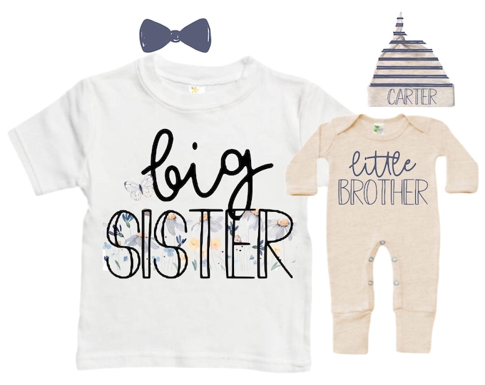 Big Sister/Little Brother Matching Sibling Set. Baby Shower Gift. Take Home Outfit. Matching Sibling Set