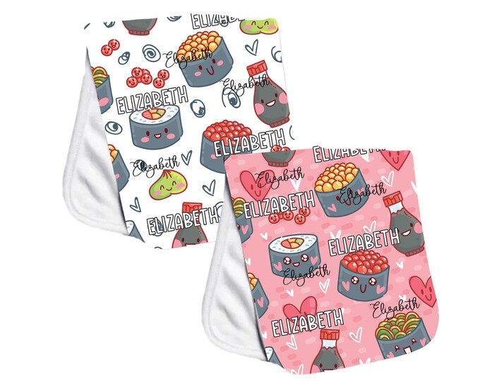 Personalized Sushi Burp Cloth Set. Sushi Baby. Fun Burp Cloth. Baby Shower Gift. Newborn Gift Idea