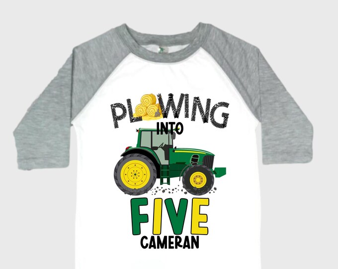 Personalized Green Tractor Truck FIVE Raglan Monster Truck theme Birthday Shirt. FIVE Birthday. Racing Birthday . Tractor Truck Birthday .