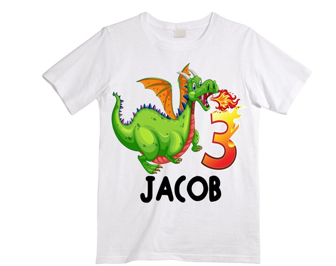 Personalized Dragon Themed Birthday Third Birthday Shirt. Dragon Birthday Shirt. Dragon Cake Smash Shirt