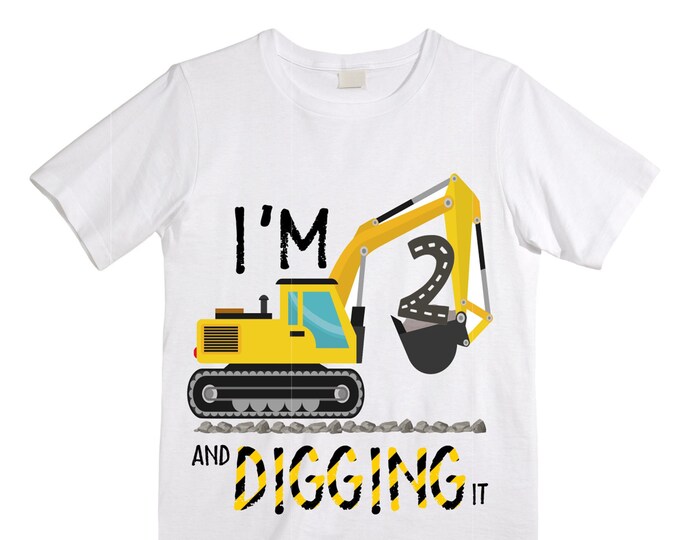 Construction Themed Digger Truck Construction theme Birthday Shirt. Two Birthday. Boy's Truck Birthday . Construction Shirt.