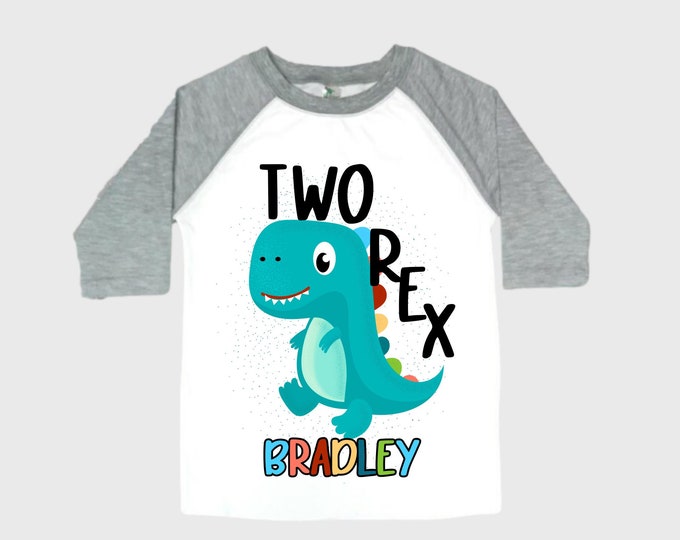 Personalized Two Rex Dinosaur theme Birthday Shirt. Two Birthday. Boy's Dino Birthday Shirt. Dinosaur Birthday Shirt.