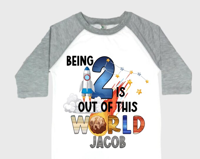 Personalized Space Birthday TWO Astronaut theme Birthday Shirt. TWO Birthday. Boy's Birthday Shirt. Spaceship Space ship Birthday Shirt.