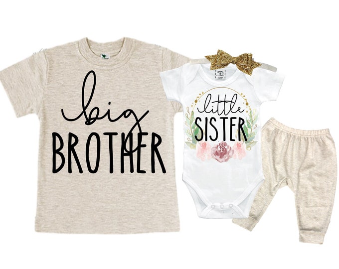Big Brother/Little Sister Matching Sibling Set. Baby Shower Gift. Take Home Outfit. Matching Sibling Set