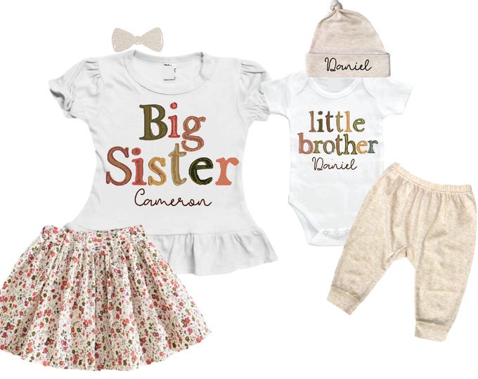 Big Sister/Little Brother Matching Sibling Set. Baby Shower Gift. Take Home Outfit. Matching Sibling Set