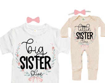 SET Big Sister/Little Sister Matching Sister Set. Pregnancy Annoucement. Baby Shower Gift.