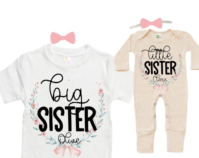 SET Big Sister/Little Sister Matching Sister Set. Pregnancy Annoucement. Baby Shower Gift.