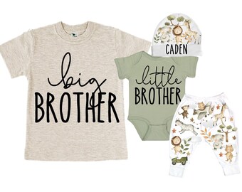 Big Brother/Little Brother Safari. Matching Sibling Set. Baby Shower Gift. Take Home Outfit. Matching Sibling Set