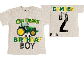 Personalized Farm Green Tractor Farm Animal theme Birthday Shirt. Two Birthday. Boy's Tractor Birthday Shirt.  Farm Birthday Shirt.