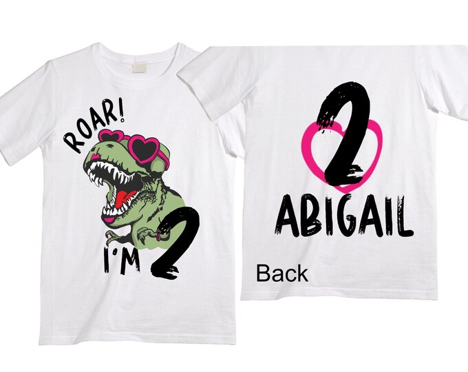 Personalized Two Rex Dinosaur theme Birthday Shirt. Two Birthday. Girl's Dino Birthday Shirt. Dinosaur Birthday Shirt.