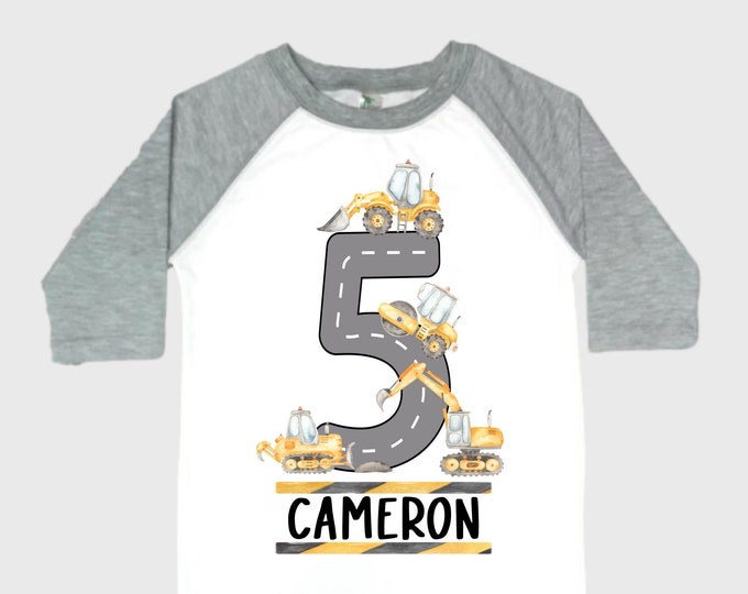 Personalized 5 Digger Truck Construction FIVE theme Birthday Shirt. FIVE Birthday. Birthday. Trash Truck Birthday .