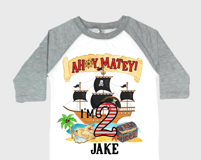 Personalized Pirate Ship theme Birthday Shirt. Two Birthday. Boy's Pirate Birthday. Shiver Me Timbers. Ahoy Matey. Arr. Arragh Shirt. Pirate