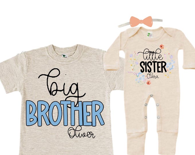 Big Brother/Little Sister Matching Sibling Set. Baby Shower Gift. Take Home Outfit. Matching Sibling Set