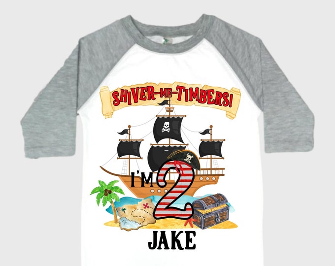Personalized Pirate Ship theme Birthday Shirt. Two Birthday. Boy's Pirate Birthday. Shiver Me Timbers. Ahoy Matey. Arr. Arragh Shirt. Pirate