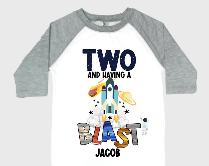 Personalized Space Birthday TWO Astronaut theme Birthday Shirt. TWO Birthday. Boy's Birthday Shirt. Spaceship Space ship Birthday Shirt.