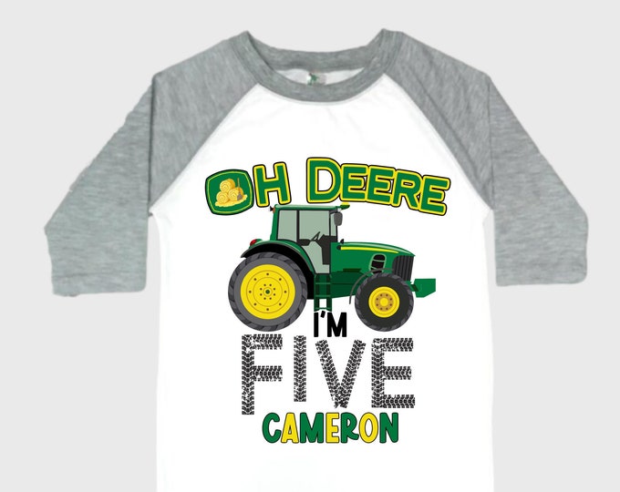 Personalized Green Tractor Truck FIVE Raglan Monster Truck theme Birthday Shirt. FIVE Birthday. Racing Birthday . Tractor Truck Birthday .