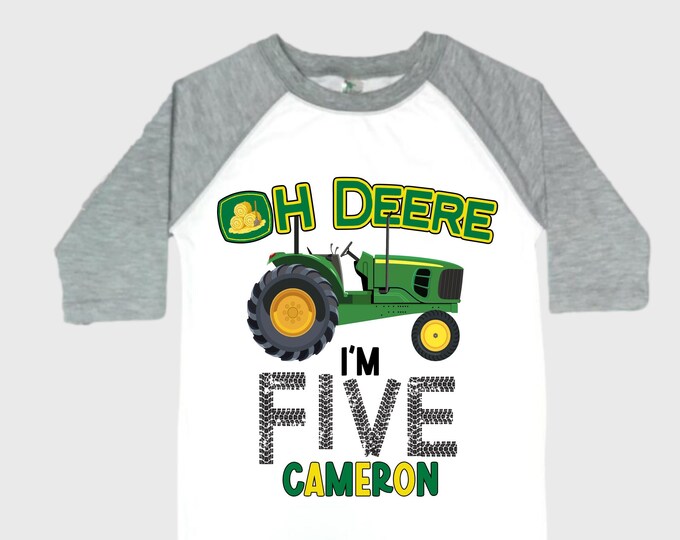 Personalized Green Tractor Truck FIVE Raglan Monster Truck theme Birthday Shirt. FIVE Birthday. Racing Birthday . Tractor Truck Birthday .