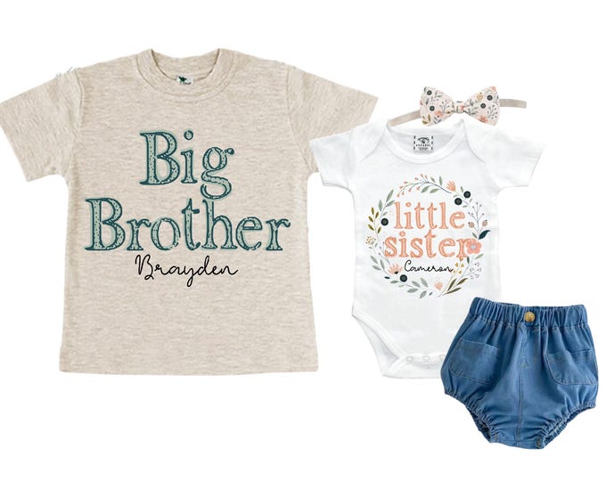 Big Brother/Little Sister Matching Sibling Set. Baby Shower Gift. Take Home Outfit. Matching Sibling Set