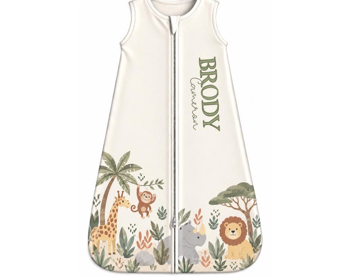 Personalized Baby Sleep Sack. Newborn Coming Home Outfit. Baby Sleep Sack. Safari Themed