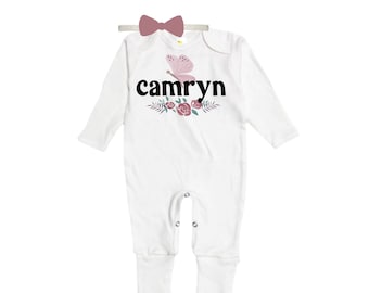Personalized Name Baby Outfit. Baby Shower Gift. New Born Bring Home Outfit.