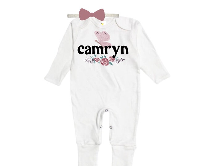 Personalized Name Baby Outfit. Baby Shower Gift. New Born Bring Home Outfit.