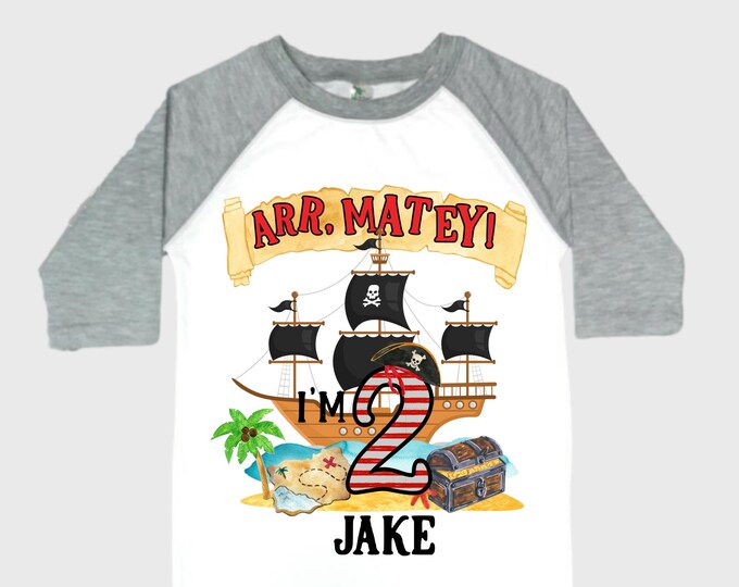 Personalized Pirate Ship theme Birthday Shirt. Two Birthday. Boy's Pirate Birthday. Shiver Me Timbers. Ahoy Matey. Arr. Arragh Shirt. Pirate