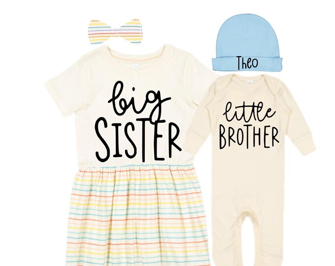 Big Sister/Little Brother Matching Sibling Set. Baby Shower Gift. Take Home Outfit. Matching Sibling Set
