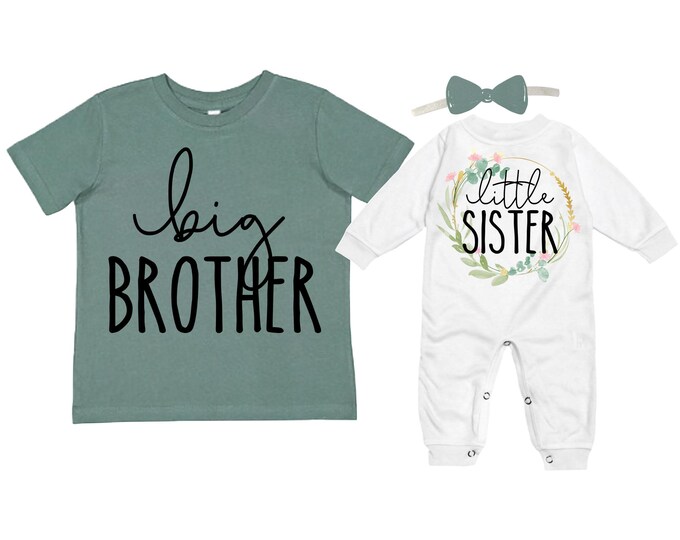 Big Brother/Little Sister Matching Sibling Set. Baby Shower Gift. Take Home Outfit. Matching Sibling Set