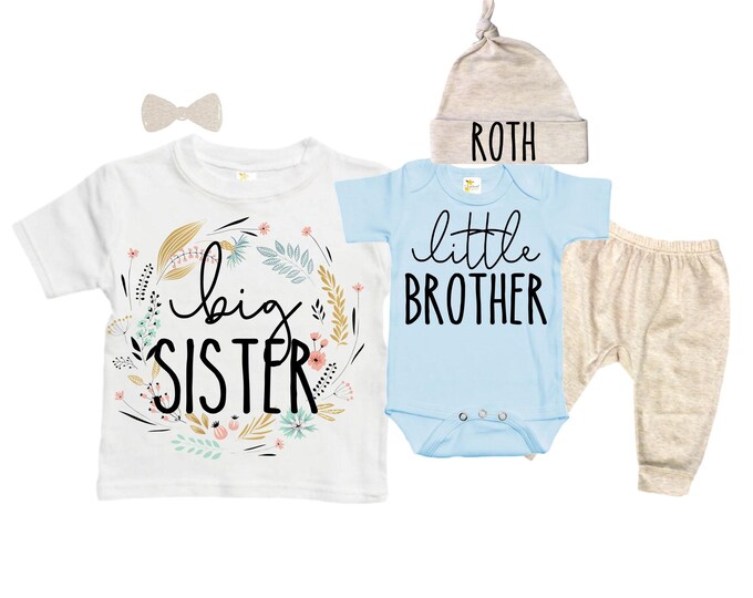Big Sister /Little Brother Matching Sibling Set. Baby Shower Gift. Take Home Outfit. Matching Sibling Set