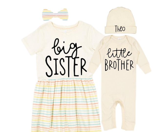 Big Sister/Little Brother Matching Sibling Set. Baby Shower Gift. Take Home Outfit. Matching Sibling Set