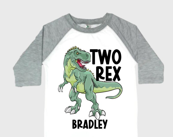 Personalized Two Rex Dinosaur theme Birthday Shirt. Two Birthday. Boy's Dino Birthday Shirt. Dinosaur Birthday Shirt.