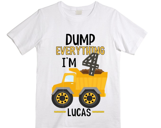 Personalized 4 Digger Construction  FOUR  Trash Truck theme Birthday Shirt. Fourth Birthday. Boy's Birthday .