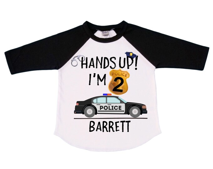 Personalized Hands Up! I'm 2 Police Themed Birthday Shirt. Two Birthday. Boy's Police Car Birthday Shirt. Police Birthday Shirt.
