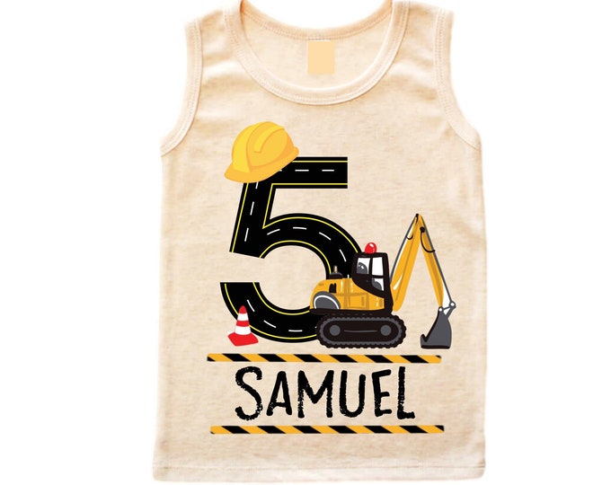 Personalized 5 Digger Truck Construction FIVE theme Birthday Shirt. FIVE Birthday. Birthday. Trash Truck Birthday .