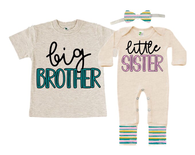 Big Brother/Little Sister Matching Sibling Set. Baby Shower Gift. Take Home Outfit. Matching Sibling Set