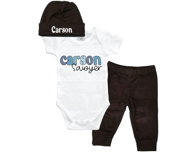 Set - Personalized Name Baby Outfit. Baby Shower Gift. New Born Bring Home Outfit.