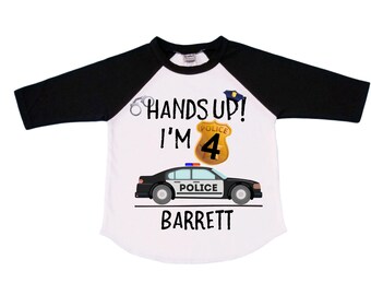 Personalized Hands Up! I'm 4 FOUR Raglan Monster Truck theme Birthday Shirt. Fourth Birthday. Boy's Racing Birthday . Tractor Birthday .