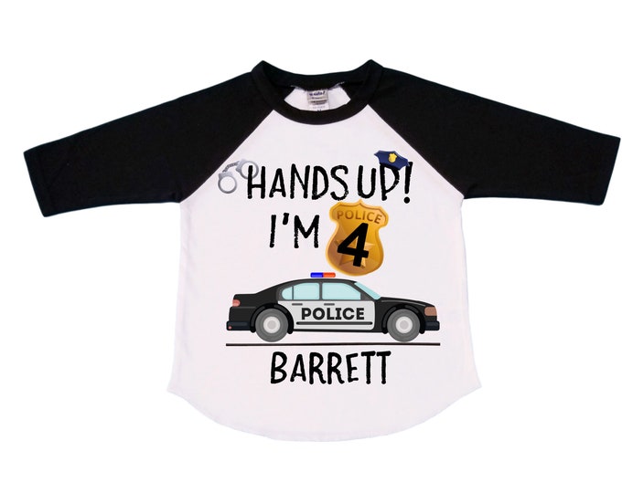 Personalized Hands Up! I'm 4 FOUR Raglan Monster Truck theme Birthday Shirt. Fourth Birthday. Boy's Racing Birthday . Tractor Birthday .