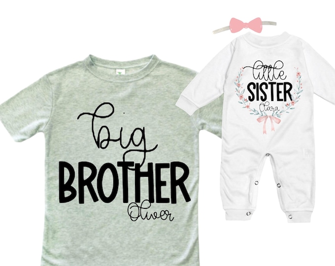 Big Brother/Little Sister Matching Sibling Set. Baby Shower Gift. Take Home Outfit. Matching Sibling Set