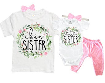 SET Big Sister/Little Sister Matching Sister Set. Pregnancy Annoucement. Baby Shower Gift.