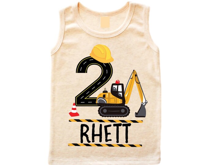 Personalized Construction Themed Digger Truck Construction themeTank Top. Birthday Shirt. Two Birthday. Boy's Truck Birthday . Construction