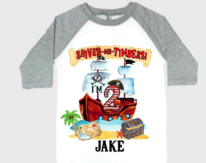 Personalized Pirate Ship theme Birthday Shirt. Two Birthday. Boy's Pirate Birthday. Shiver Me Timbers. Ahoy Matey. Arr. Arrah Shirt. Pirate